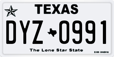 TX license plate DYZ0991
