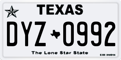 TX license plate DYZ0992