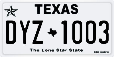 TX license plate DYZ1003