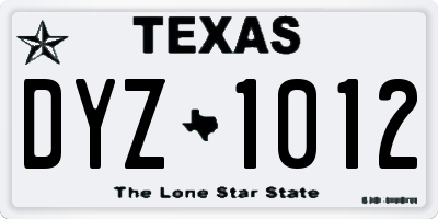 TX license plate DYZ1012