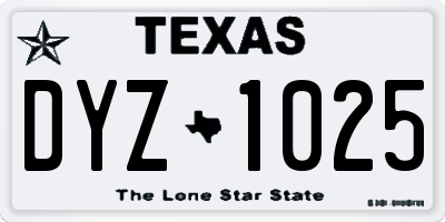 TX license plate DYZ1025