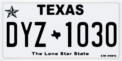 TX license plate DYZ1030