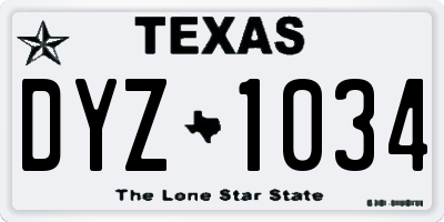 TX license plate DYZ1034