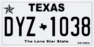 TX license plate DYZ1038