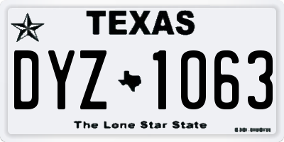 TX license plate DYZ1063