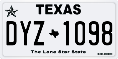 TX license plate DYZ1098