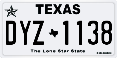 TX license plate DYZ1138