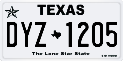 TX license plate DYZ1205