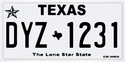 TX license plate DYZ1231