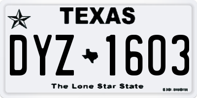 TX license plate DYZ1603