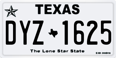TX license plate DYZ1625
