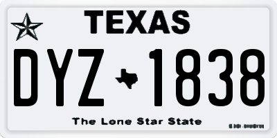 TX license plate DYZ1838
