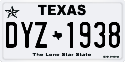 TX license plate DYZ1938
