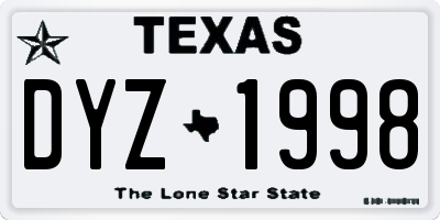 TX license plate DYZ1998