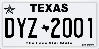 TX license plate DYZ2001
