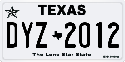 TX license plate DYZ2012
