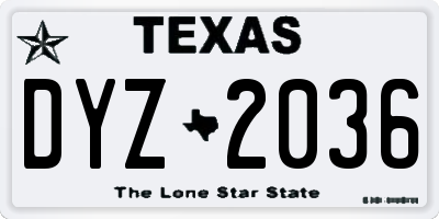 TX license plate DYZ2036
