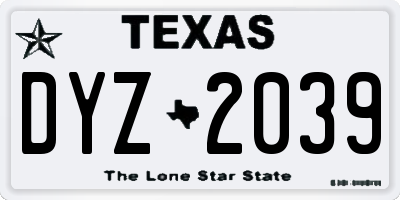 TX license plate DYZ2039