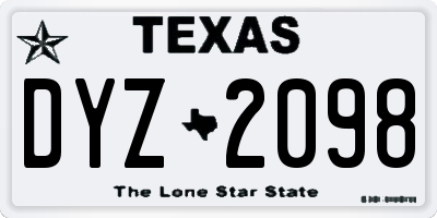 TX license plate DYZ2098