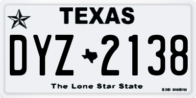 TX license plate DYZ2138