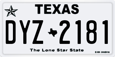 TX license plate DYZ2181