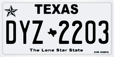 TX license plate DYZ2203