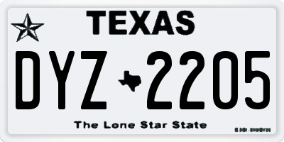 TX license plate DYZ2205