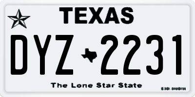 TX license plate DYZ2231