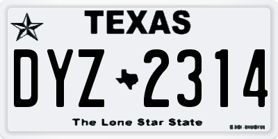 TX license plate DYZ2314
