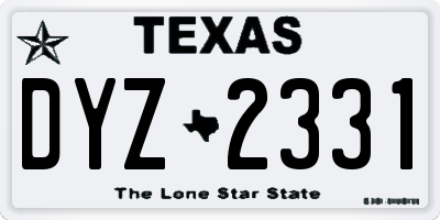 TX license plate DYZ2331