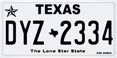 TX license plate DYZ2334