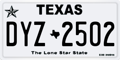 TX license plate DYZ2502
