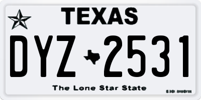 TX license plate DYZ2531