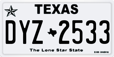 TX license plate DYZ2533
