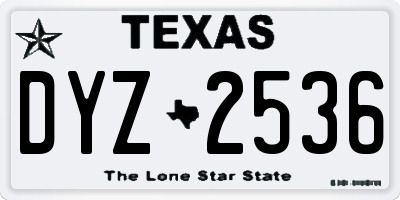 TX license plate DYZ2536