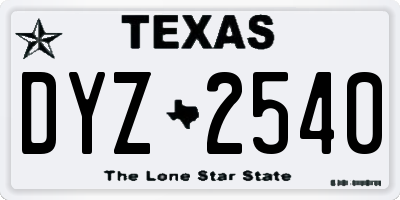 TX license plate DYZ2540