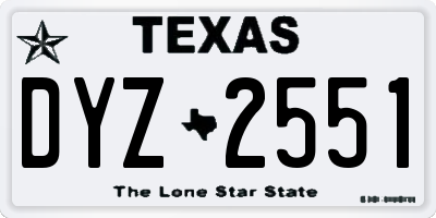 TX license plate DYZ2551