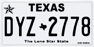TX license plate DYZ2778