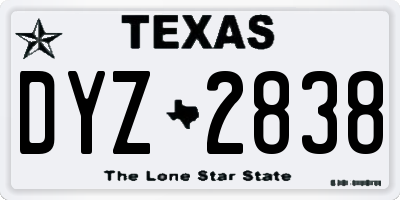 TX license plate DYZ2838