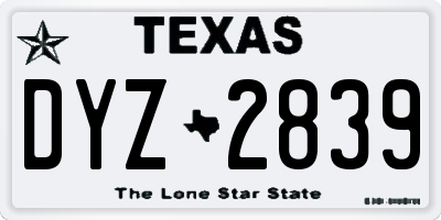 TX license plate DYZ2839