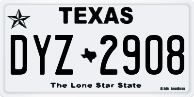 TX license plate DYZ2908