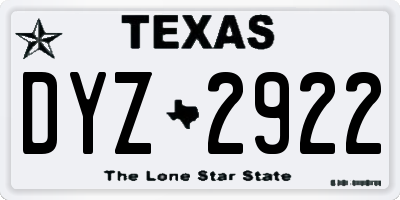 TX license plate DYZ2922