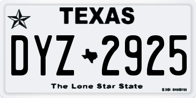 TX license plate DYZ2925
