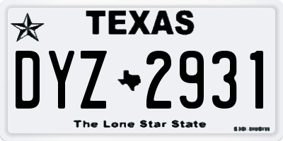 TX license plate DYZ2931