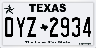 TX license plate DYZ2934