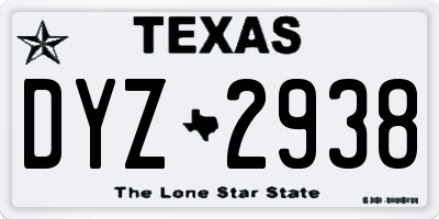 TX license plate DYZ2938