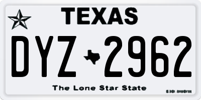 TX license plate DYZ2962