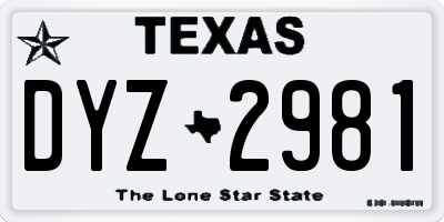 TX license plate DYZ2981