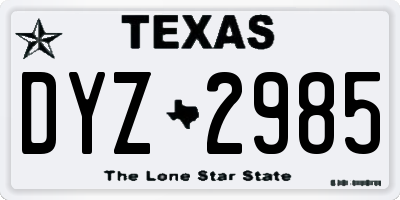 TX license plate DYZ2985
