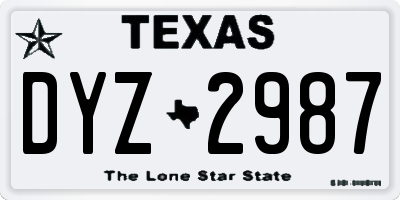 TX license plate DYZ2987